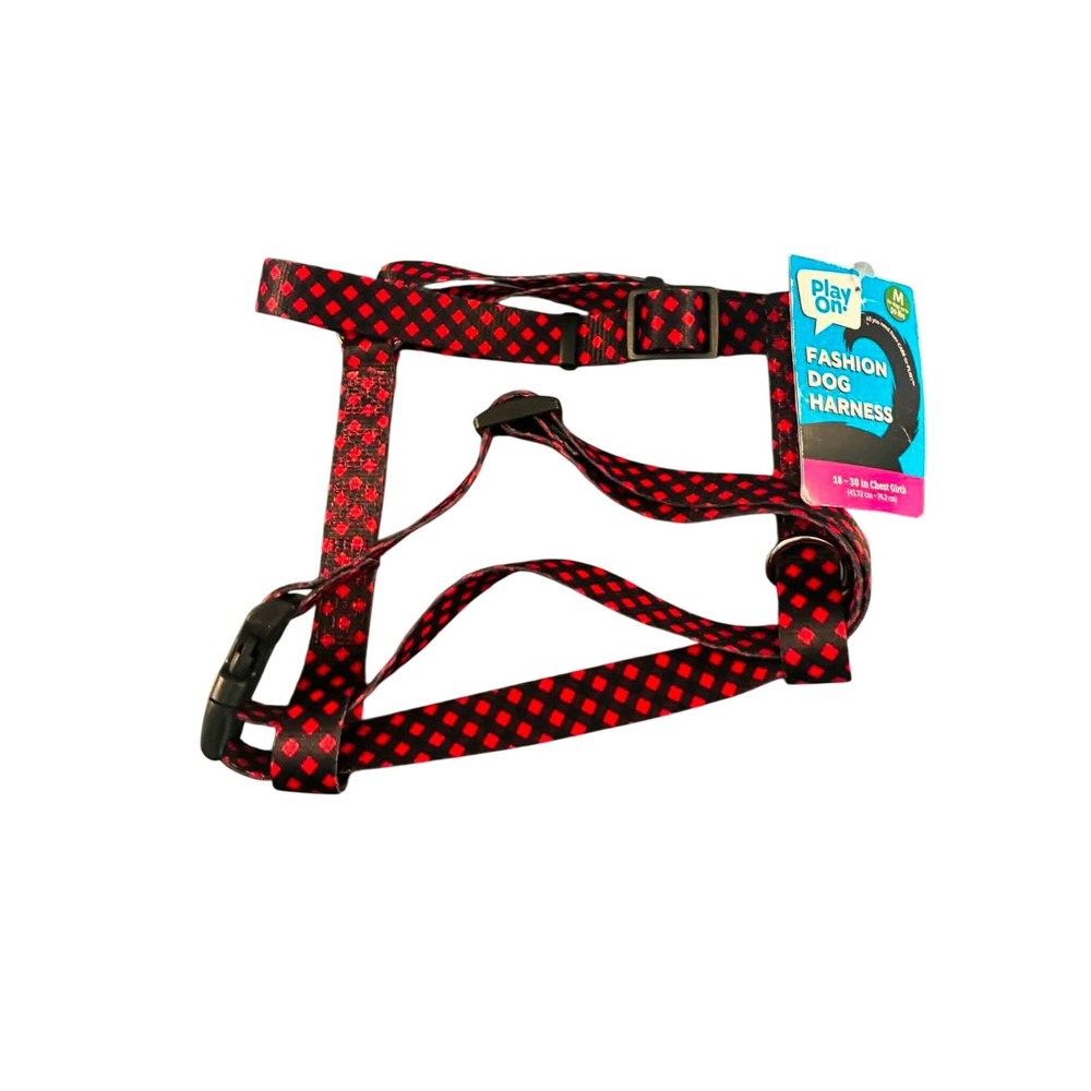 Play On! Dog Harness Medium Red Black NWT Diamond Pattern Adjustable